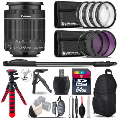 Canon 18-55 mm IS STM + filtro macro, UV-CPL-FLD + monopad - Kit de accesorios de 64 GB Foto 1 de 4