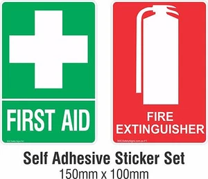FIRST AID & FIRE EXTINGUISHER Sticker Sign Decal Set 150x100mm OHS WHS - Bild 1 von 2