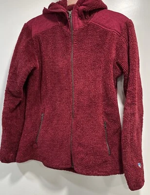 Chaqueta polar Sherpa con capucha cremallera completa para mujer KUHL talla L borgoña, con bolsillos con cremallera Foto 1 de 4