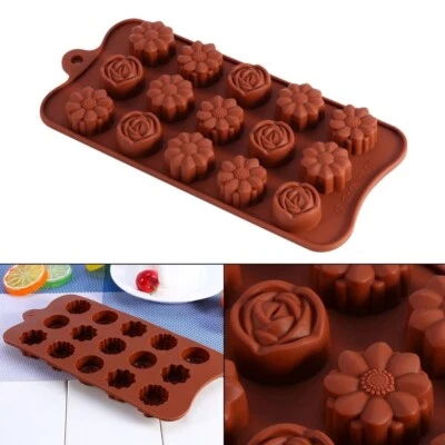 Flowers Silicone Mould 15 cell Rose Daisy Fondant Resin Wax Melt Candy Chocolate - Image 1 of 4