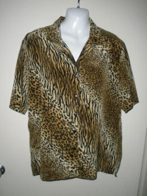 #270 Camisa De Colección Para Mujer M DonnKenny Clásica Campamento Marrón Leopardo Guepardo Animal Foto 1 de 4