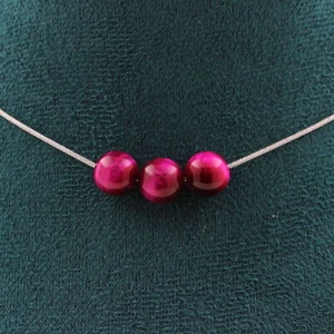 Collar 3 Cuentas Ojo de Tigre Fucsia 8Mm. Cadena Acero Collar Mujeres, Ho - Imagen 1 de 6