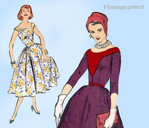 Advance 8346: 1950s Stunning Misses Party Dress Sz 33 B Vintage Sewing Pattern