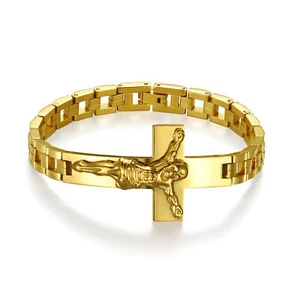 Mens Stainless Steel Religious Christ Jesus Cross Bracelet Chain Wristband Gift - Picture 1 of 21