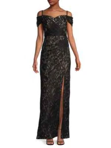 Designer Aidan Mattox Women's Size 14 Black Off Shoulder Lace Gown - Picture 1 of 8