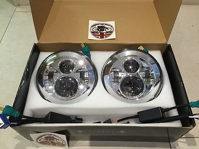7" Inch LED HEADLIGHT PAIR Land Rover Defender DOT SAE E Approved CHROME 734C  - Image 1 of 4