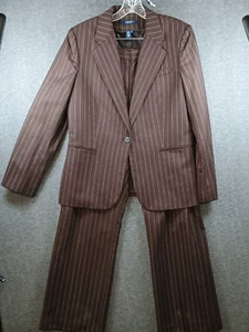 Chaps Hosenanzug Damen 13 2-teiliges Set braun gestreift 100% Wolle klassisch - Bild 1 von 22