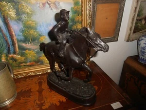 Vintage statuetta di fantino a cavallo in bronzo - Picture 1 of 2