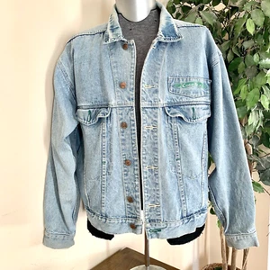 Vintage Mens XL Denim Jean Jacket Trucker Light Acid Wash Thick Cotton Code Bleu - Picture 1 of 13