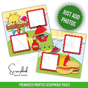 Summer Backyard BBQ PRINTED Premade Scrapbook Quick Pages Picnic Boy Girl 11 - Picture 1 of 2