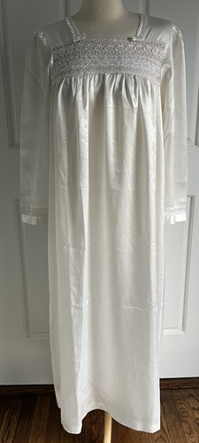 Camicia da notte Christian Dior White Saks Fifth Avenue raso finitura pizzo manica a 3 4 M L