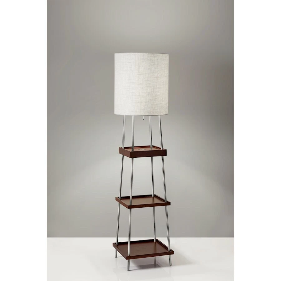Adesso Henry Shelf Floor Lamp, Brushed Steel/Walnut Poplar Wood - 3459-15 - Image 1 of 1