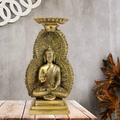 Brass Buddha Meditation Under Cave Showpiece Tea Light Candle Holder Figurines - Image 1 of 4