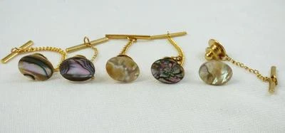 Natural Abalone Shell Oval Tie Tack 14 MM x 10 MM / Goldtone Findings - Image 1 of 4