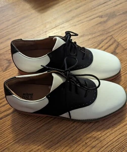 BRAND NEW SCHOOL ISSUE UPPER CLASS WHITE/BLACK LEATHER SADDLE OXFORDS YOUTH - Picture 1 of 4