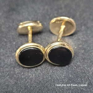 Dolan Bullock Cufflinks 14K Gold Sterling Silver Onyx Mens Fine vintage 7.9g - Picture 1 of 4