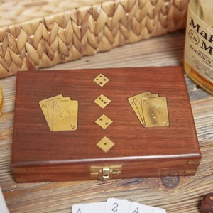 Wooden Playing Card and Dice Games Set with Brass Inlay Rosewood Case Mens Gift - Picture 1 of 2