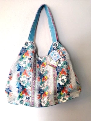 Sun 'N' Sand Womens Tote Blue Floral XL Fabric Snap Close Double Handles NEW - Image 1 of 4