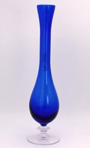 Cobalt Blue with Clear Pedestal Lead Crystal Glass Art Vase Collezioni Italy - Picture 1 of 5