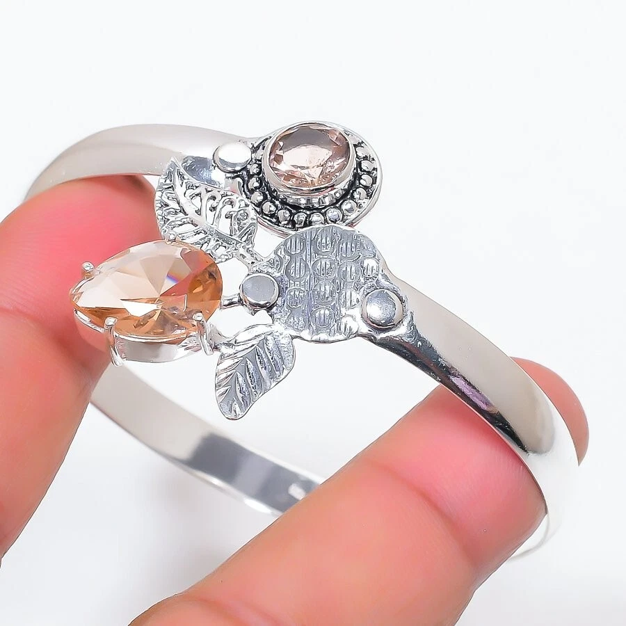 Brazalete ajustable de plata de ley 925 con piedras preciosas de morganita melocotón Foto 1 de 1