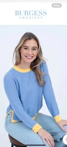 Burgess The Bea Seed Stitch Sweater Blueberry Sunbeam Side Slits XS - Picture 1 of 10