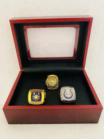 3 PCS Baltimore/Indianapolis Colts Championship Ring SET W Box, US SHIP Cover