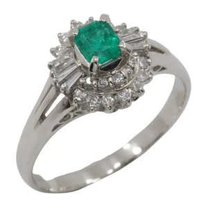 Ring Pt900Platinum/Emerald/diamond #9.5(US Size) 5.8g Women - Picture 1 of 7