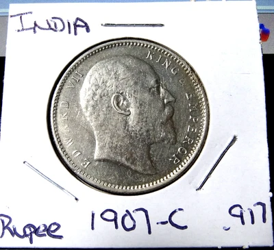 1907-C India-British  Rupee  World .917 Silver Coin - Image 1 of 4