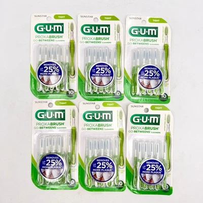 6 Pack GUM Proxabrush Go-Betweens Interdental Brushes Tight Green - 60 Brushes - Image 1 of 2