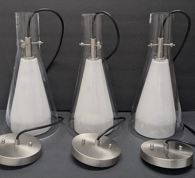 GEORGE KOVACS Colgante Níquel Cónico Lámpara Vidrio Transparente Regulable Lote de 3 Foto 1 de 4