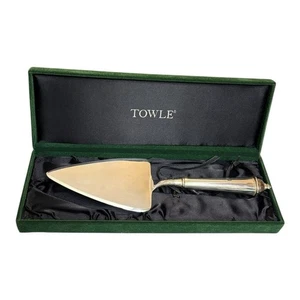 Servidor de pasteles Towle Copenhagen plateado con caja de terciopelo verde - Imagen 1 de 6