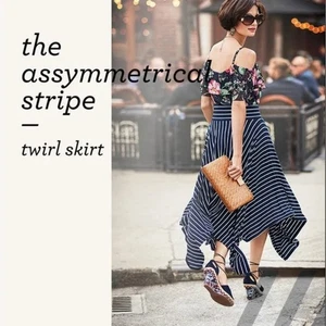 Cabi Sz M Striped Asymmetrical Hem Twirl Blue Skirt - Picture 1 of 10