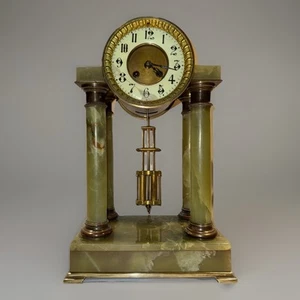 Rare Large Antique Green Onyx French Portico Clock - Bild 1 von 12
