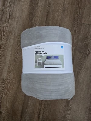 Full/Queen Corduroy Plaid Comforter Gray - Room Essentials - Image 1 of 4