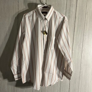 Men Etienne Aigner Vertical Stripe Brown Blue White Dress Shirt size 17 34/35 - Picture 1 of 1