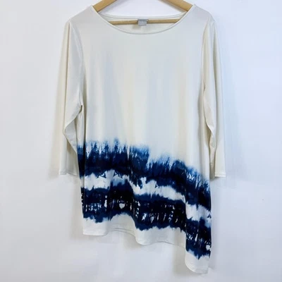 Túnica de malha elástica Chicos tamanho 3 (XL) bainha assimétrica azul branca tingida para gravata - Imagem 1 de 4