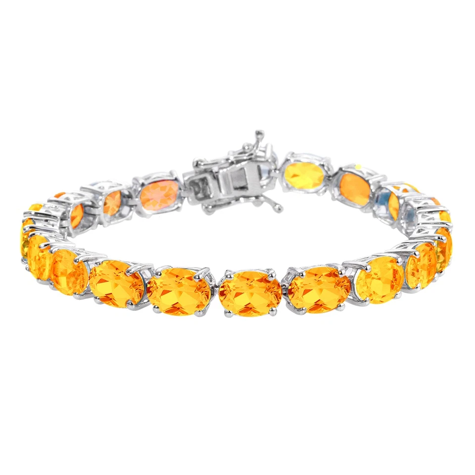 11.44 CTW Natural Citrine Tennis Bracelet 14K White Gold Plated 925 Silver 6.5" - Image 1 of 4
