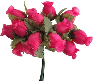 Hot Pink Künstliche Seidenblume Rosen - 12 Mini Sträuße von 12 Rosenknospen, 144 Fuc - Bild 1 von 7
