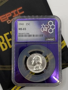 Cuarto de plata Washington 1941 25c NGC MS65 certificado núcleo púrpura - Imagen 1 de 4