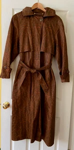 LOUIS FERAUD VINTAGE LONG TRENCH COAT COTTON IN BROWN PAISLEY HOODED RUNS 8-10 - Picture 1 of 23