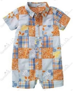 Gymboree Baby Junge Einteiler Baumwolle Küste Patchwork Shortie Größe 0-3 Monate NEU - Bild 1 von 6