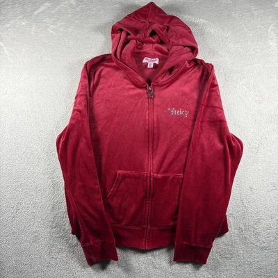 Juicy Couture Women’s XL Red Velour Tracksuit  Full Zip Hoodie Sweatshirt #3179 - Image 1 of 4