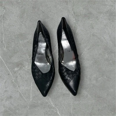 BOTTEGA VENETA Mid Heel Black Braided Leather M.in.Italy Point Women’s Shoes PGC - Image 1 of 4