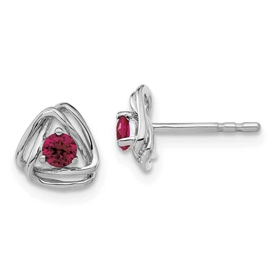 14k White Gold Lab Created Ruby Post Stud Earrings for Women 0.95gm L-7.3 mm - Image 1 of 4