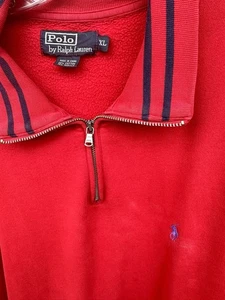 Polo Ralph Lauren Red Quarter Zip Fleece Pullover Striped Collar Men’s XL - Picture 1 of 3