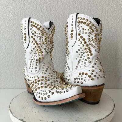 Lane DOLLY Womens Cowboy Bootie Size 8.5  White Gold Western Cowgirl Short Boots - Image 1 of 4