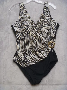 Longitude Swimsuit Womens size 16 1 piece White Gold Black  Figure Flattering - Picture 1 of 8