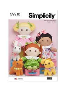 Simplicity Sewing Pattern S9910 Soft Stuffed Dolls 46cm & Clothes & Plush Pets - Picture 1 of 9