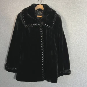Jones NY Faux Fur Jacket Womens 1X Black Coat Cozy Luxury Thick Pile Heavy - Picture 1 of 18