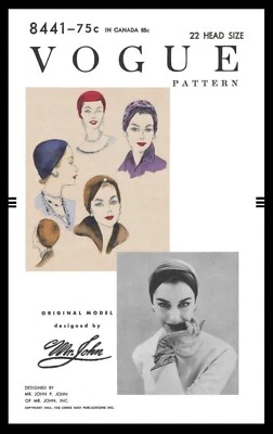 Vogue 8441 MR. John TURBAN Hat Cap Pattern - Image 1 of 4